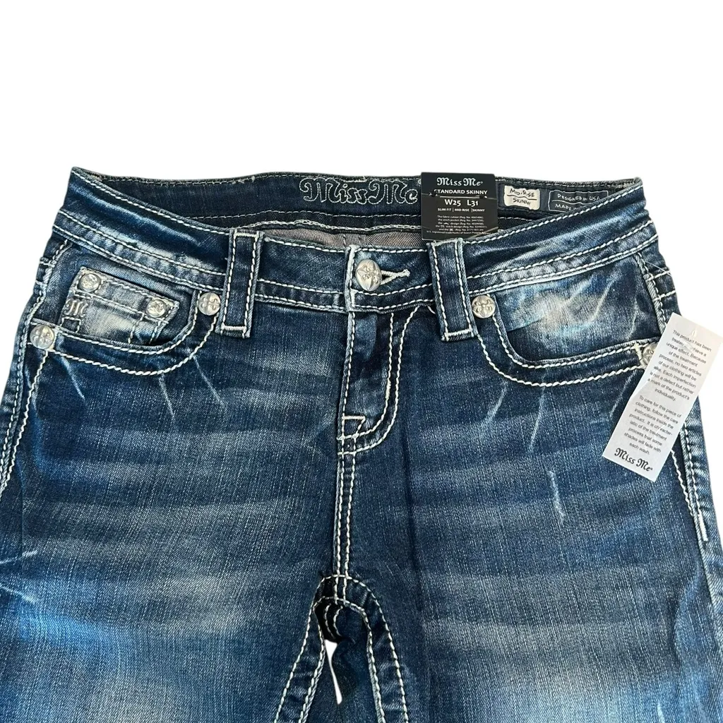Miss Me Women’s Size 25x31‎ Mid Rise Skinny Jeans Southwestern Bling Pockets NWT - Image 4