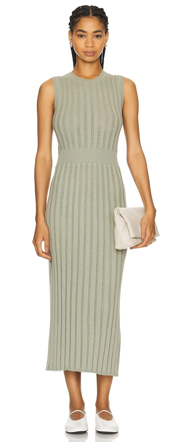 Varley Florian Knit Rib Jersey Perforated Dress in Seagrass Green Size Large - Image 1