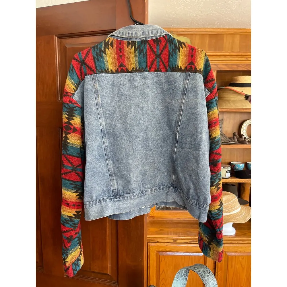 Beach To Reef oversized, Aztec sleeve denim jacket medium Blue - Image 6