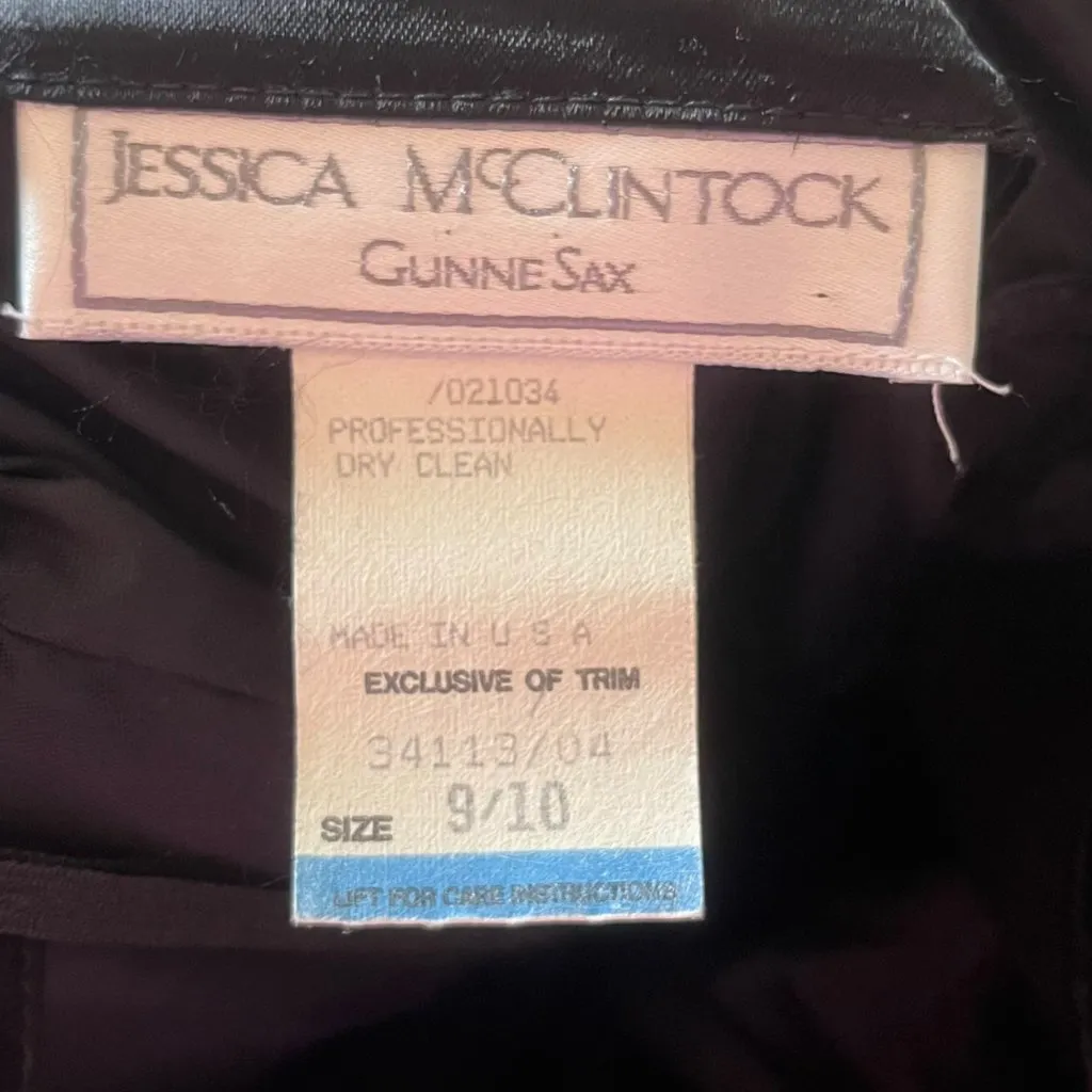 Vtg Gunne Sax Women's 9/10 Strapless Dress Black Velour‎ Blue Floral Whimsigoth - Image 5