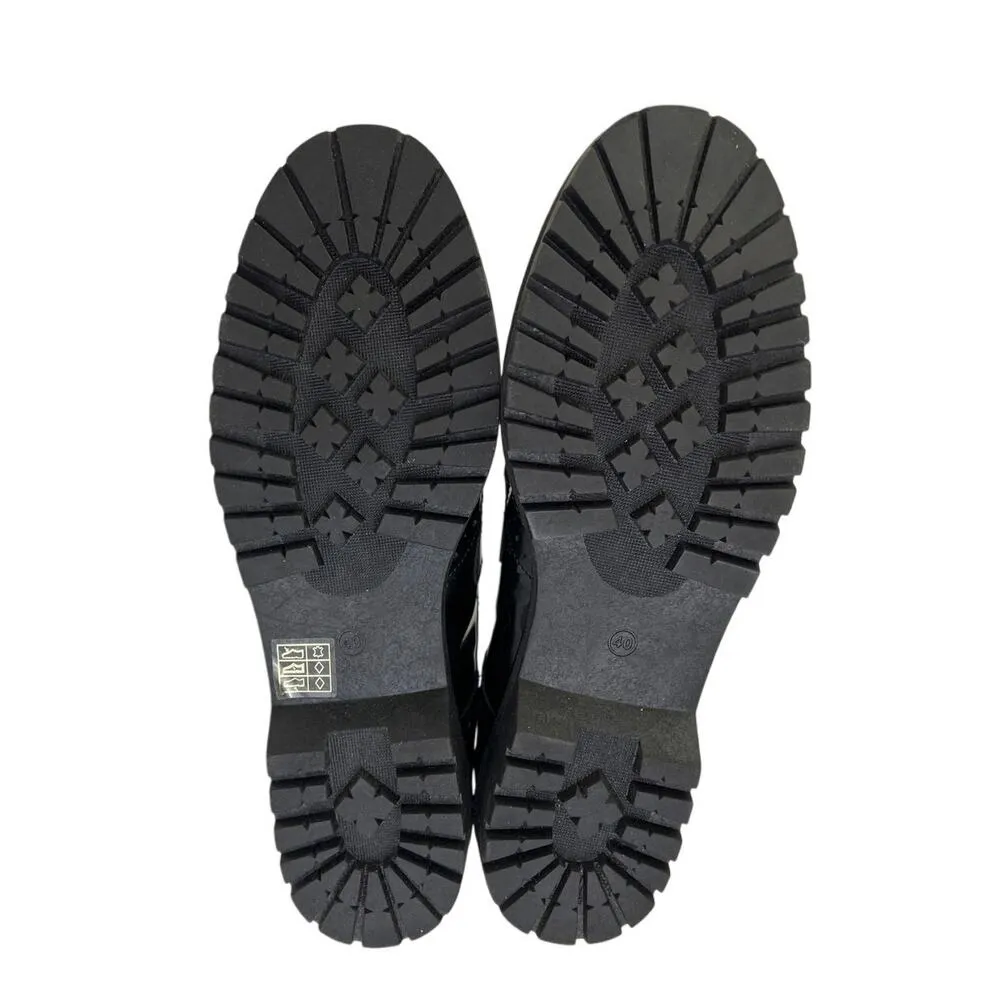 Anthropologie Leather Women Black Rhinestone Buckle Platform Oxford Shoes Size 9 - Image 6