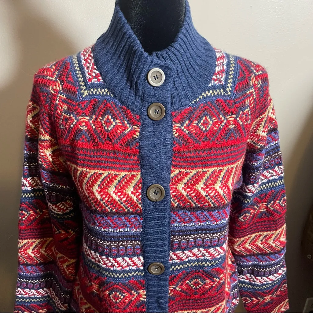 St. John's Bay knit long cardigan sweater red blue size medium - Image 2