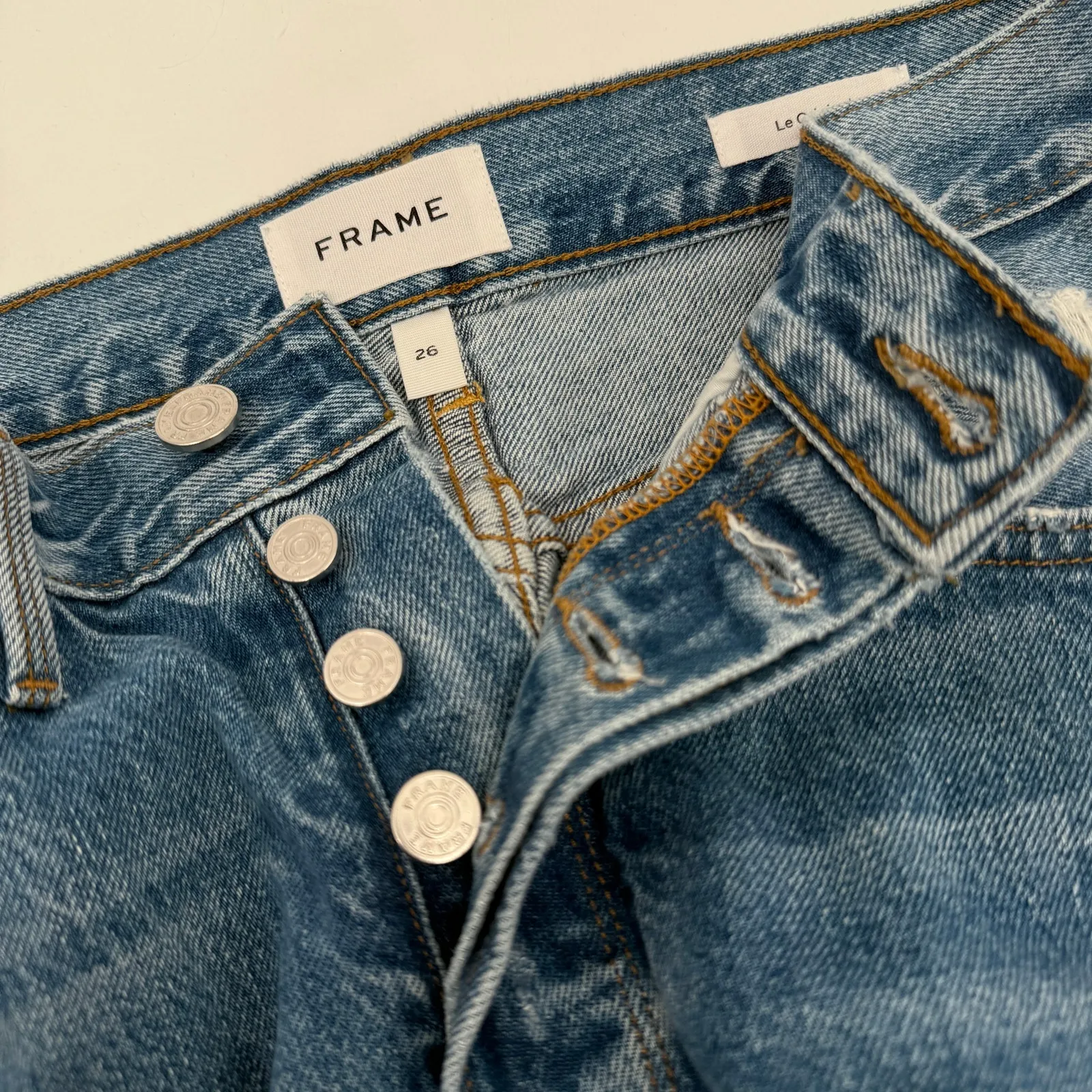 Frame Le Original Jeans SZ 26 Denim NWT High Rise Straight Leg Riverrun Distress - Image 9