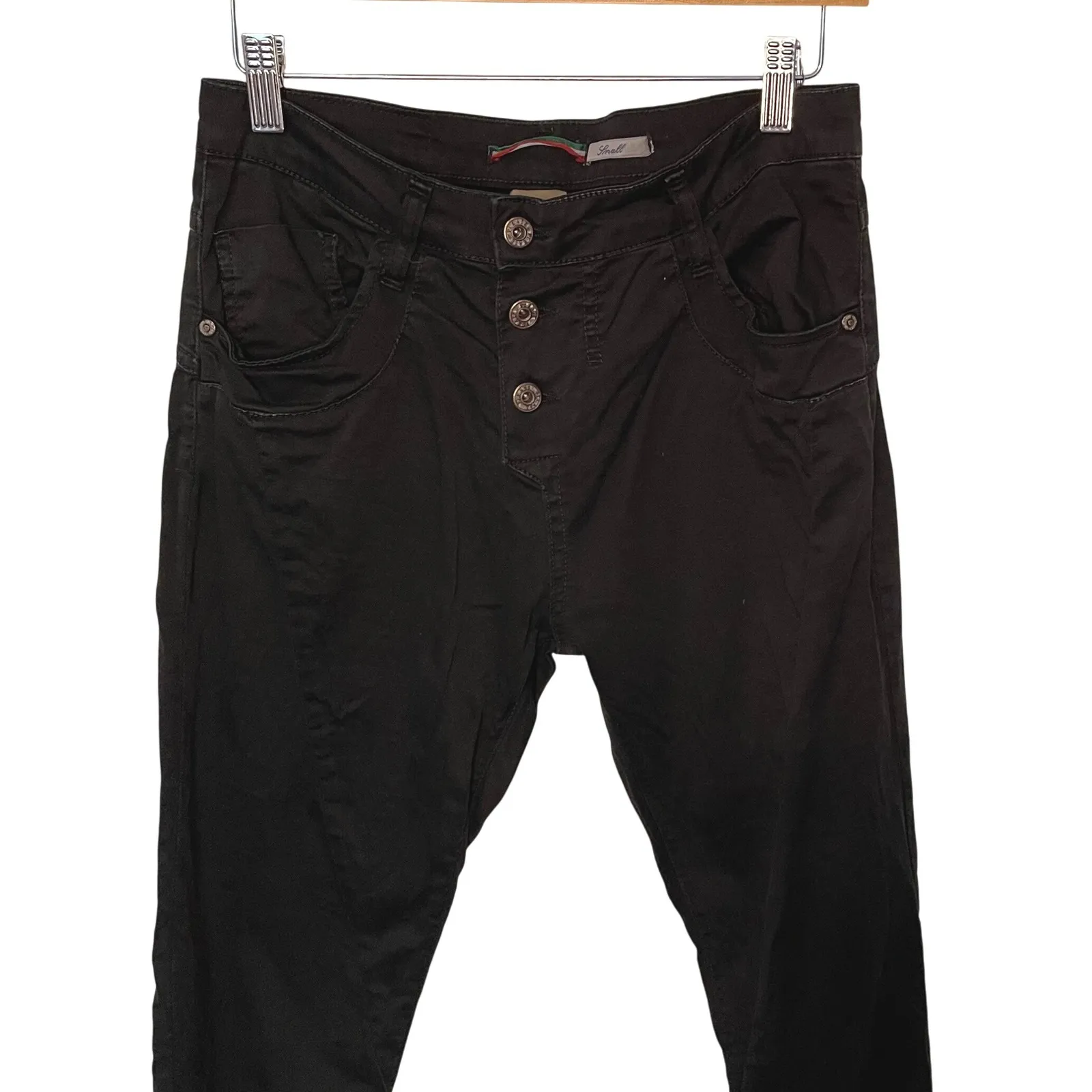 PLEASE Button Fly Casual Pants Women's Small Black Made in Italy Heart Black - Image 3