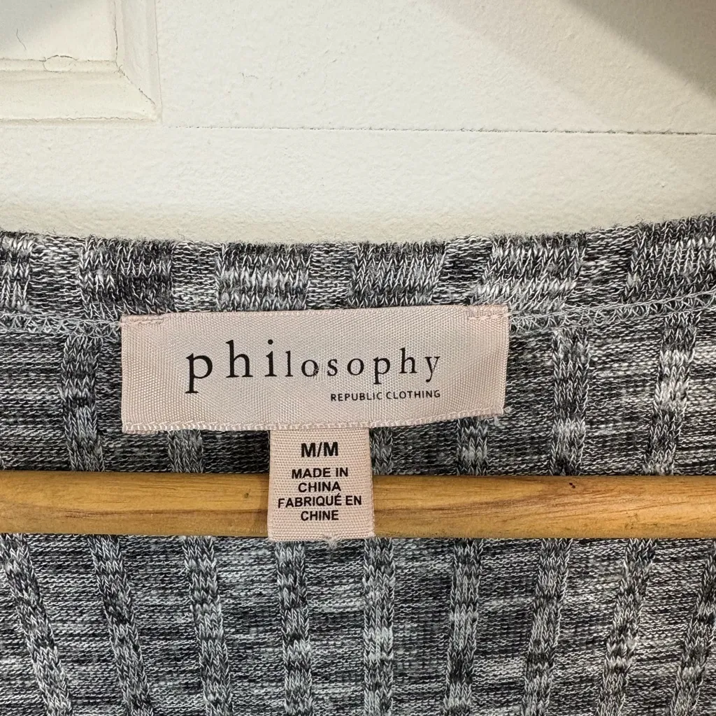 Philosophy Gray Long Sleeve Ribbed Knit Sweater Top Square Neck Marled Y2K Sz M - Image 7