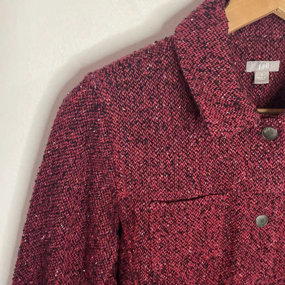 J Jill maroon red and black tweed wool blend jacket size S - Image 6
