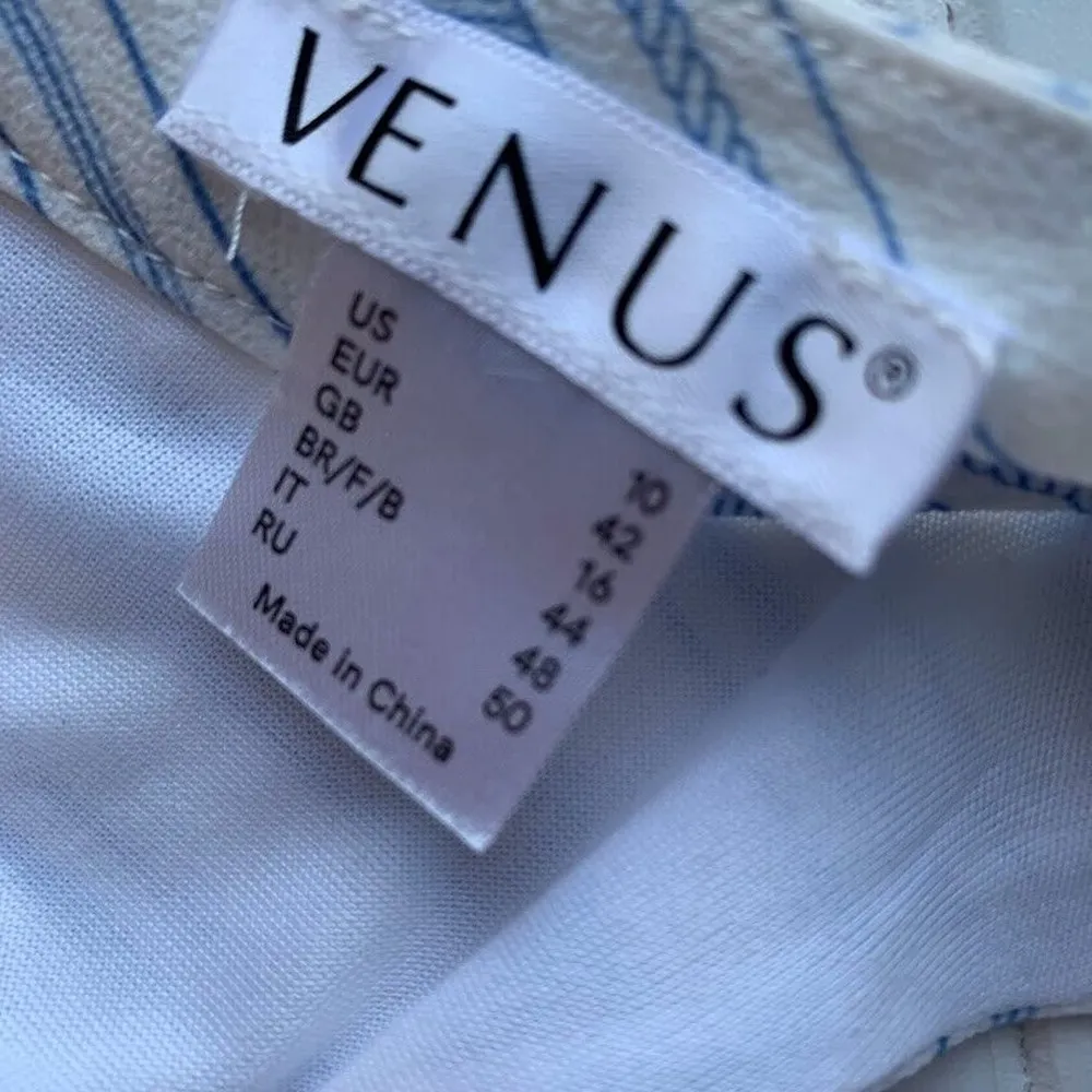 Venus Blue Striped Sleeveless Shift Halter Dress Knee Length Women Size 10 - Image 7