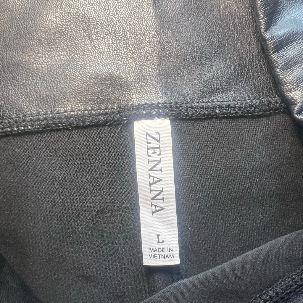 Zenana Faux Leather Black High Waist Leggings Pants‎ Womens Size Large Biker - Image 3