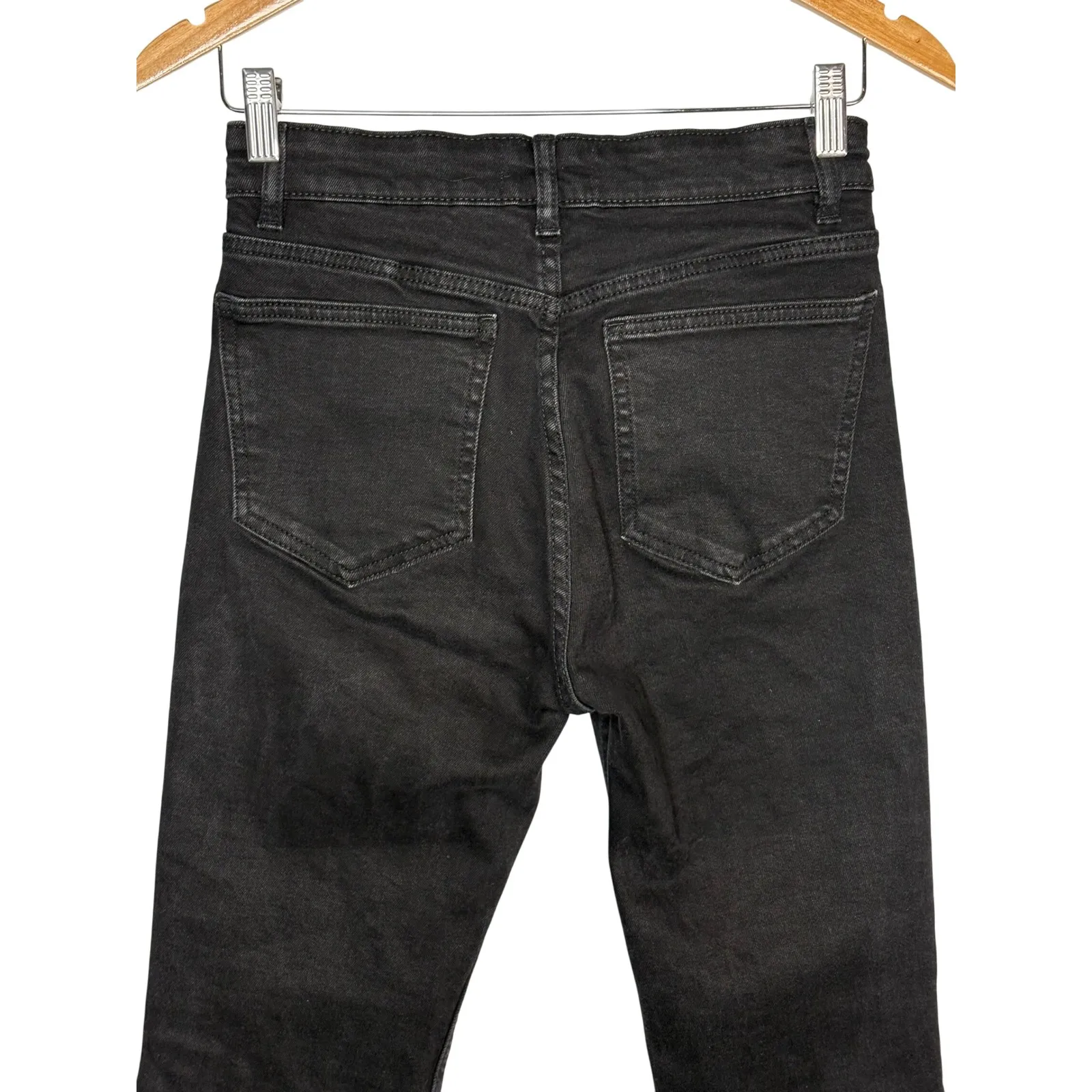 ZARA Black High Rise Cropped Flare Raw Hem Jeans Women Size 6 - Image 7