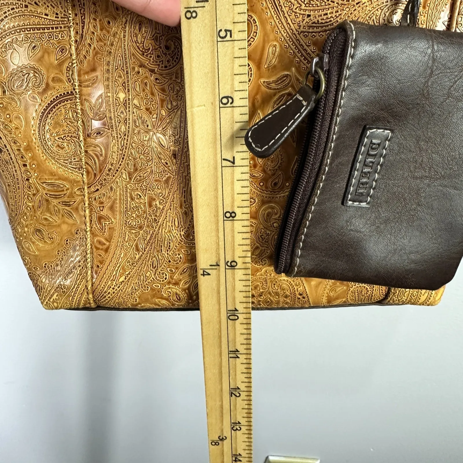 Relic Embossed Crossbody Bag Brown Faux Tooled Leather Western Boho Rustic 70s - Image 5