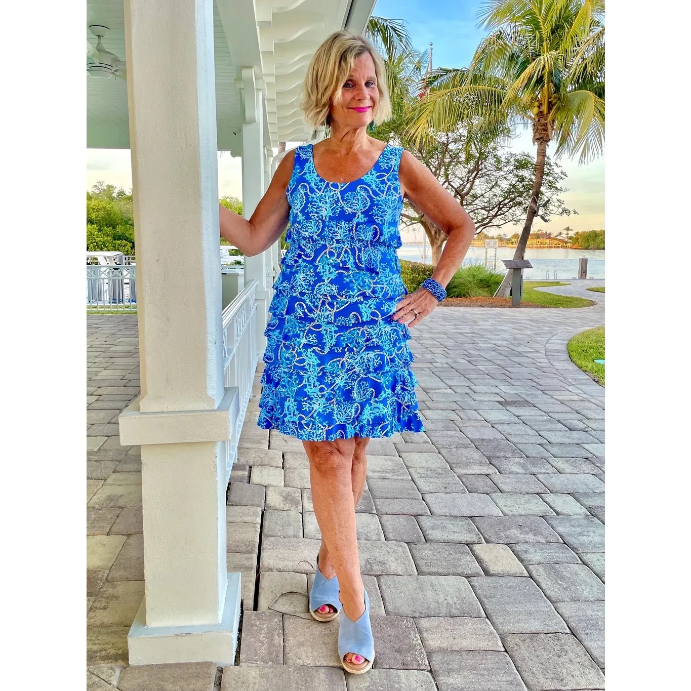 Lulu B Blue Coral Cha Cha Ruffle Sleeveless Dress Tropical UPF womens 2X New NWT - Image 9