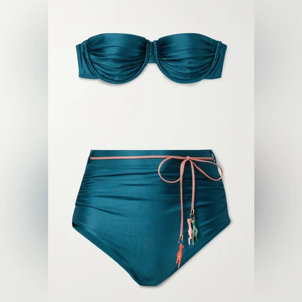 NWT Zimmerman Cassia Gathered Bikini Bottoms in Teal belted sz 4 / 6 - Image 7