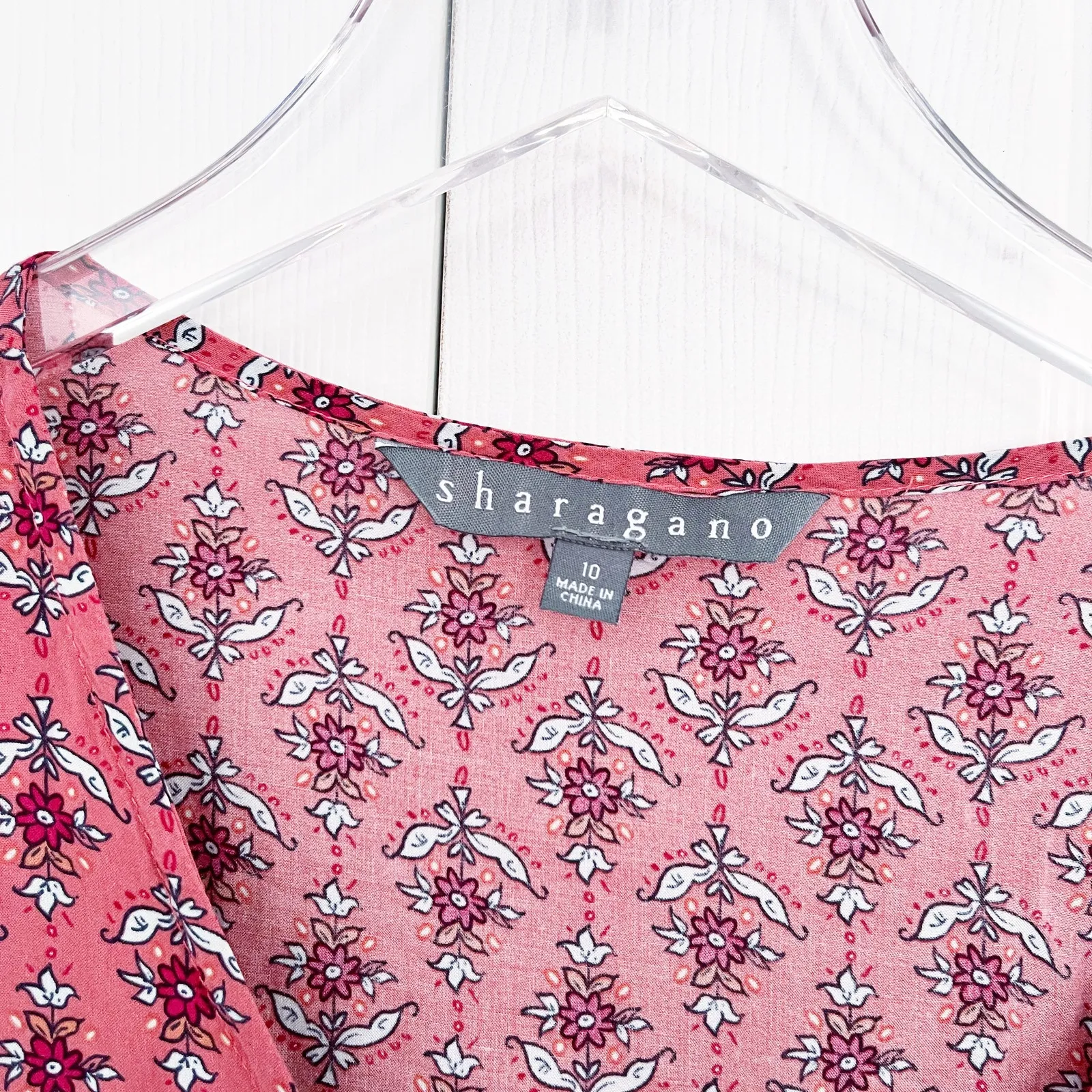 Sharagano Mixed Print Sharkbite Hem Dress Ditsy Floral Button Front - Image 5