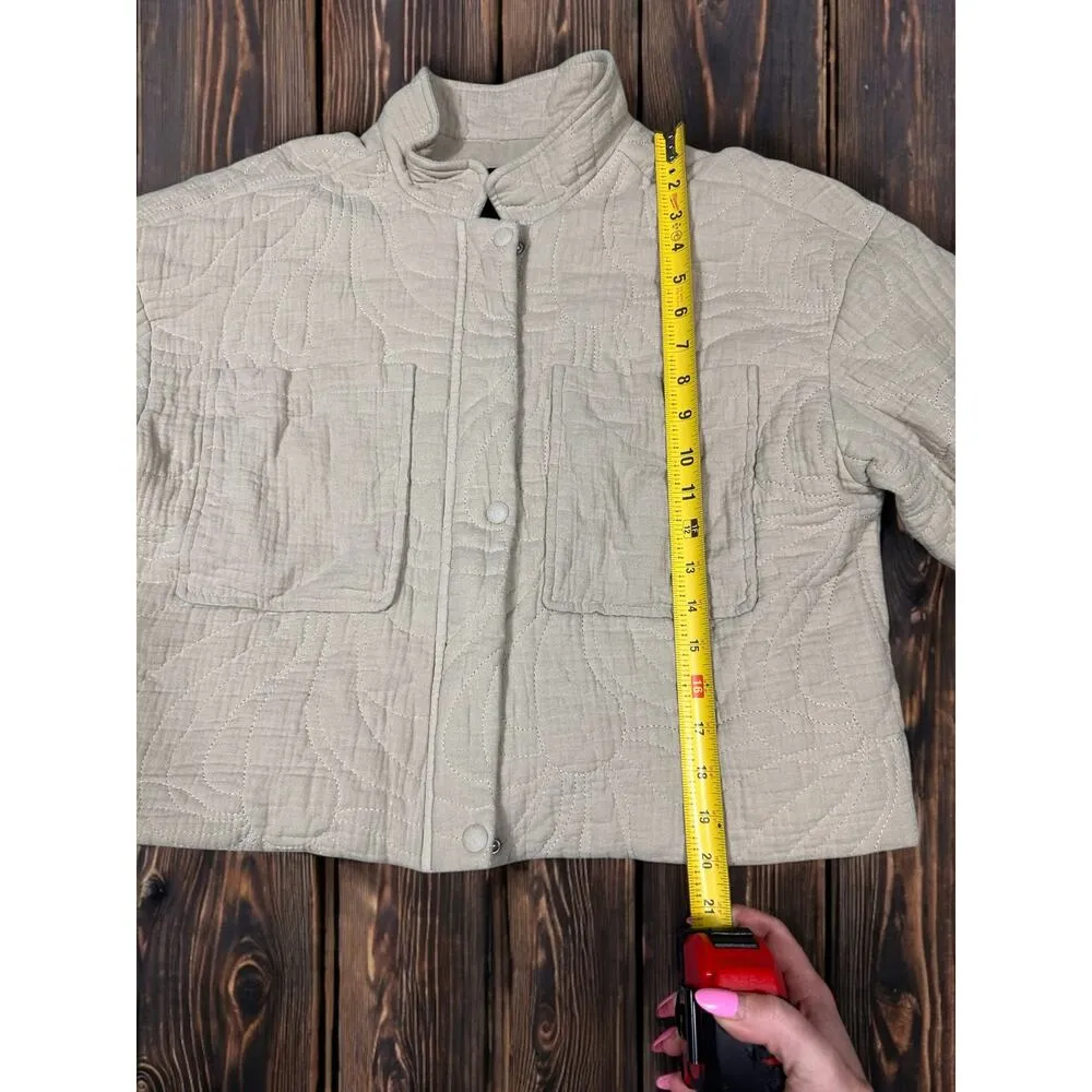 7 For All Mankind Beige Quilted Cropped Jacket | Boxy Fit Neutral Layer M - Image 5