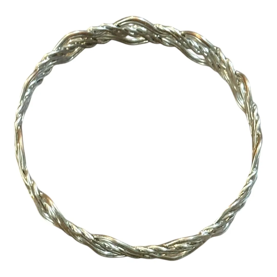 Silver Tone Woven Bangle Bracelet‎ Set Intricate Wave Pattern Stackable Jewelry - Image 5