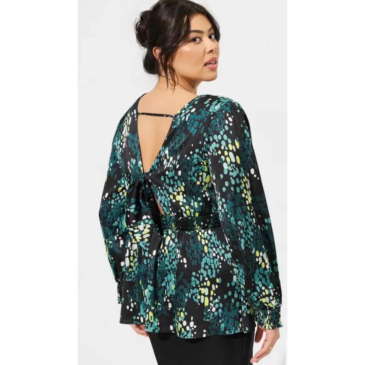 TORRID 1 Satin Surplice Tie Cut Out Back Long Sleeve Blouse 1x 14 16 - Image 2