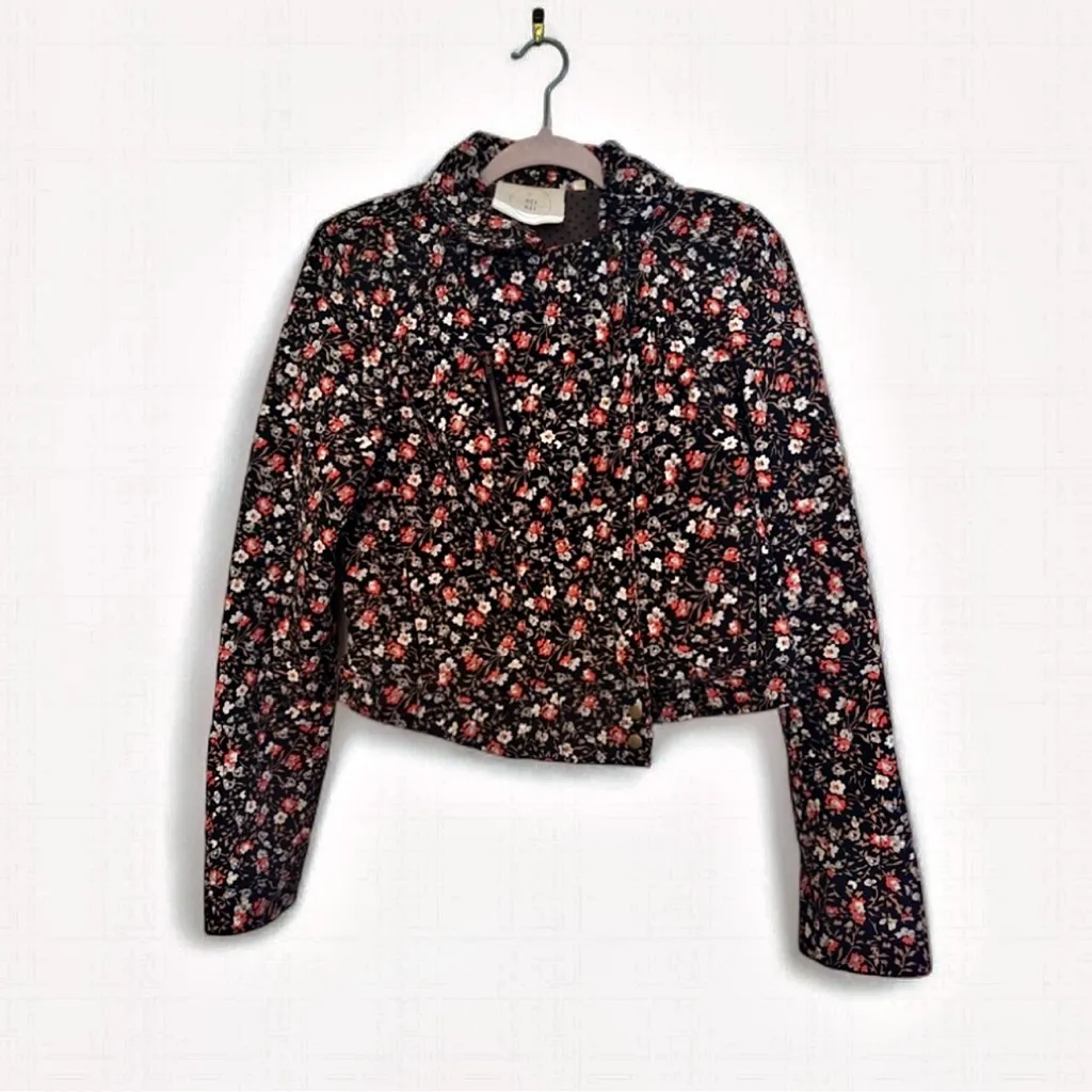 Anthropologie Hei Hei Black Floral Print Quilted Moto Jacket 
 10 Statement Coat - Image 5