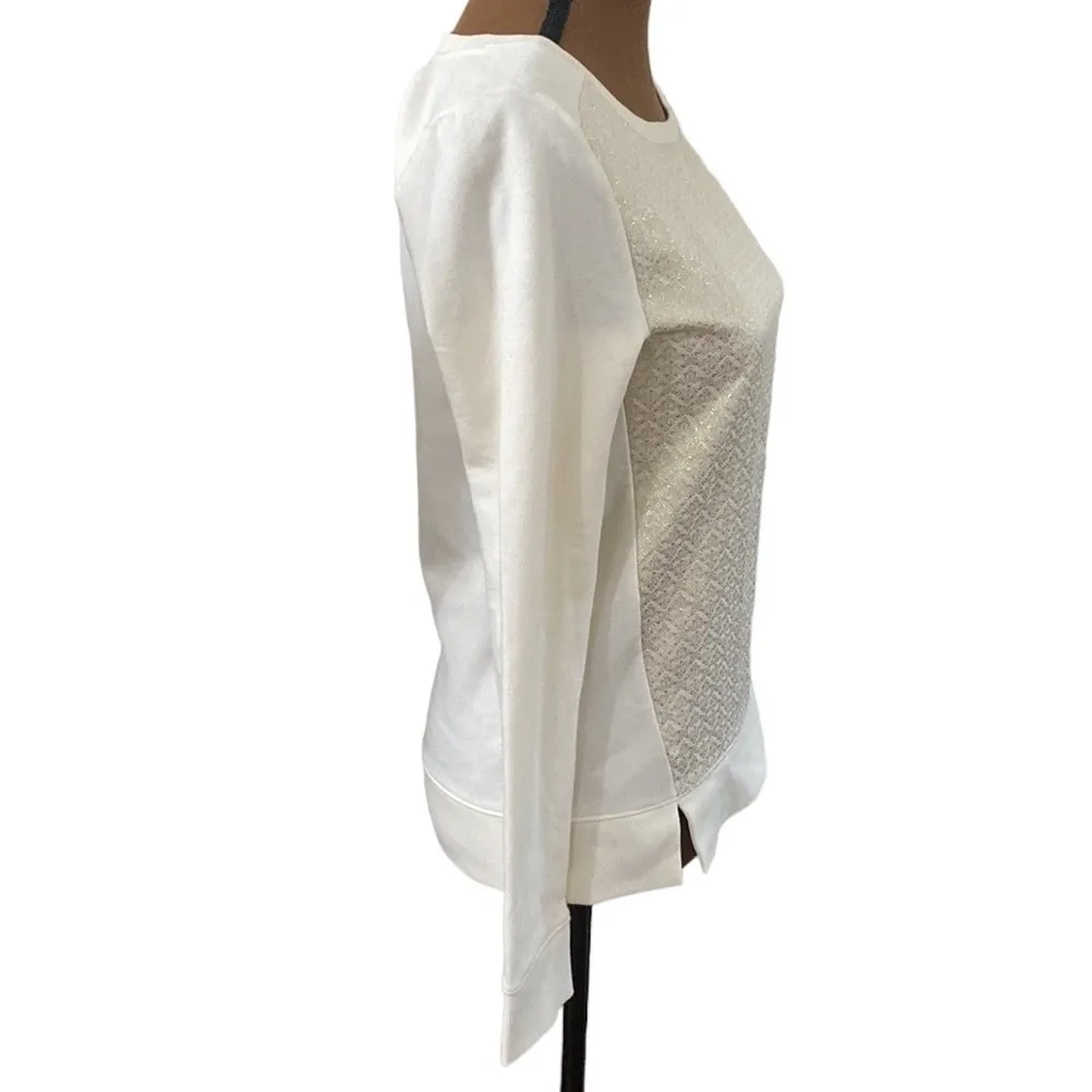 Ann Taylor Loft oriental metallic jacquard ivory sweatshirt size XS - Image 3