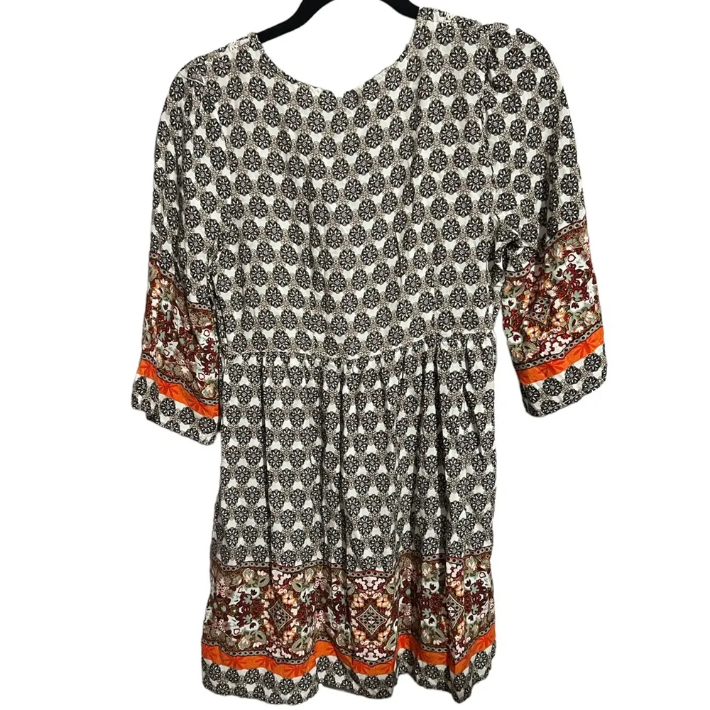 Haute Monde Floral 3/4 Sleeve Flowy Tassel Mini Dress - Image 2