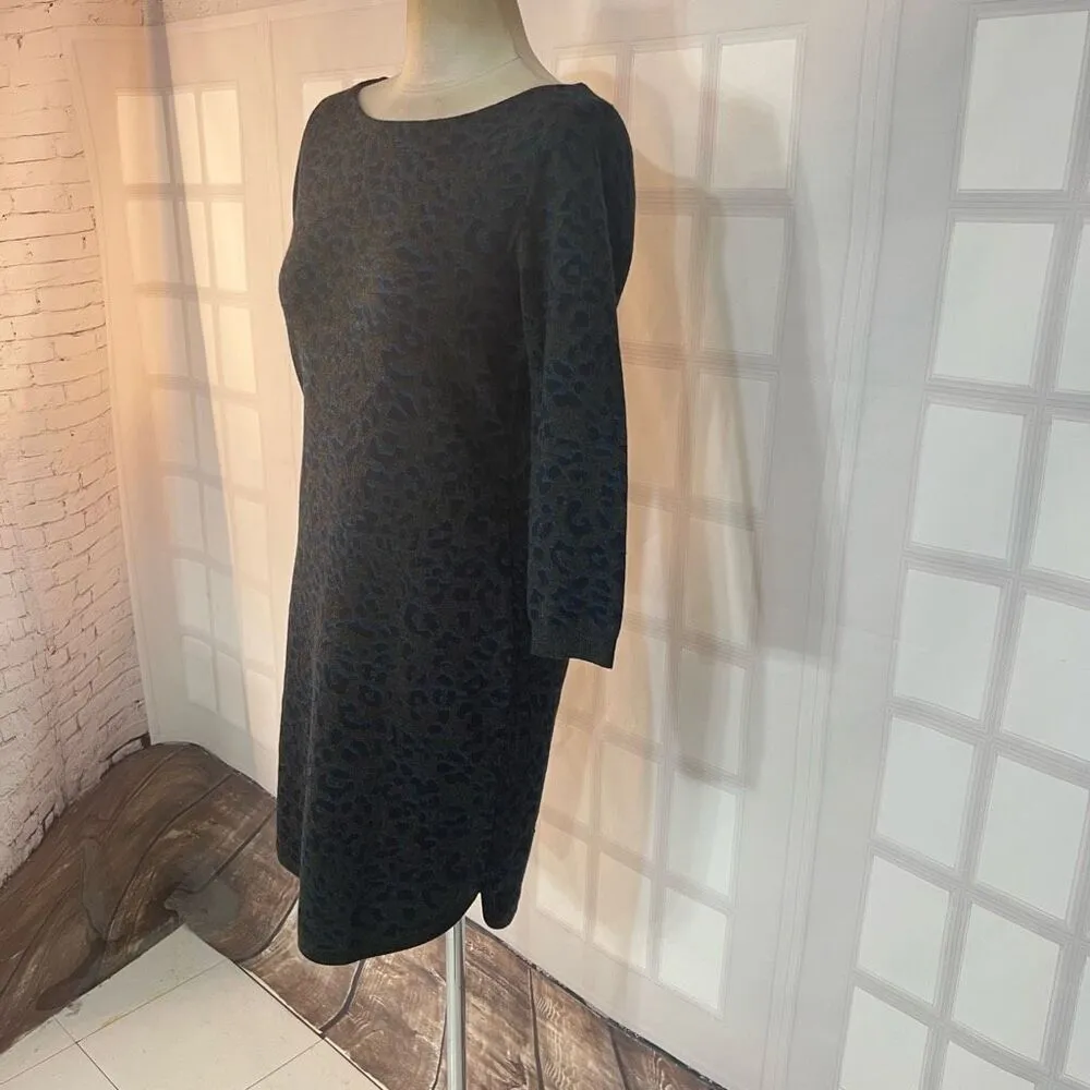 Ann Taylor Loft Womens Gray Blue Cheetah Print Knit Sweater Dress Small - Image 3
