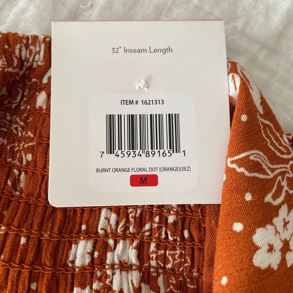 Three Dots  High Rise Wide Leg Pull-On Pants Burnt Orange Floral Dot Size M NWT - Image 9