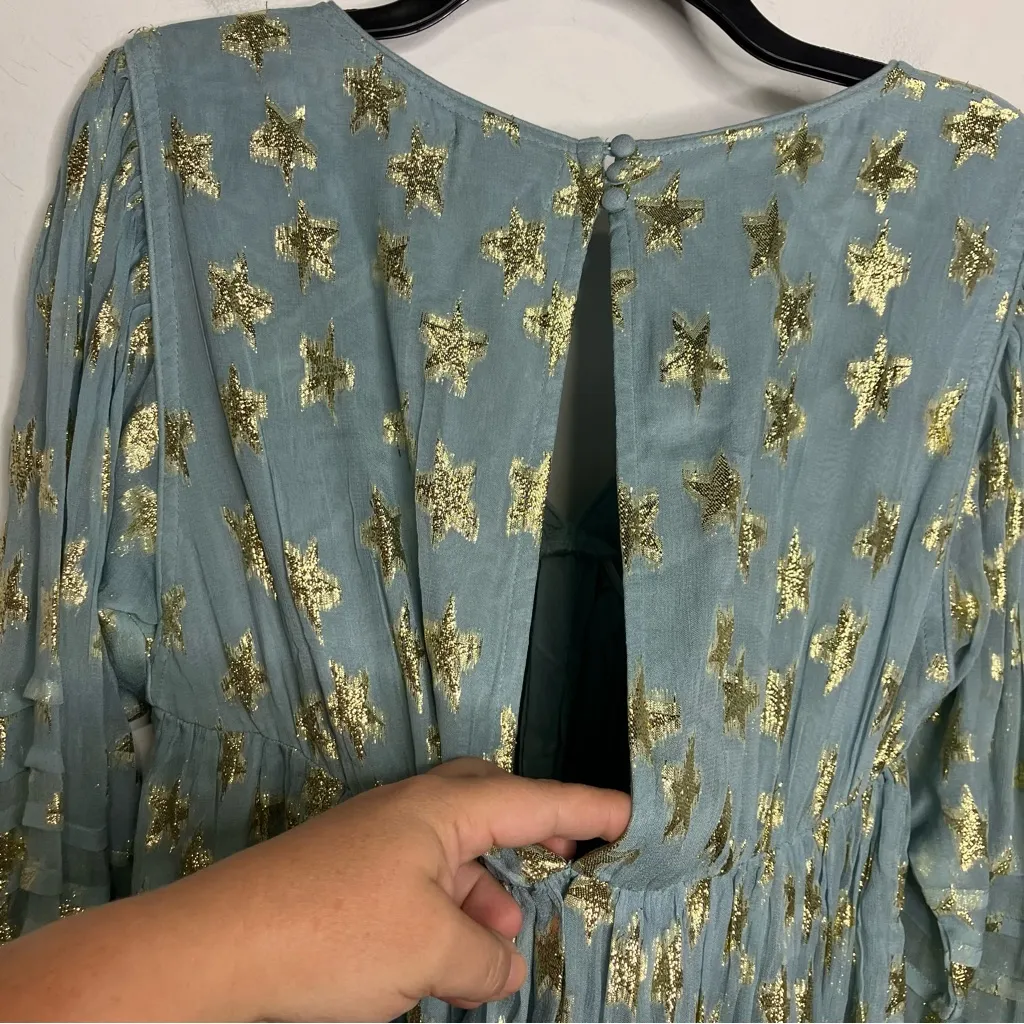 Ciebon blue mini dress with gold foil star pattern v - Image 9