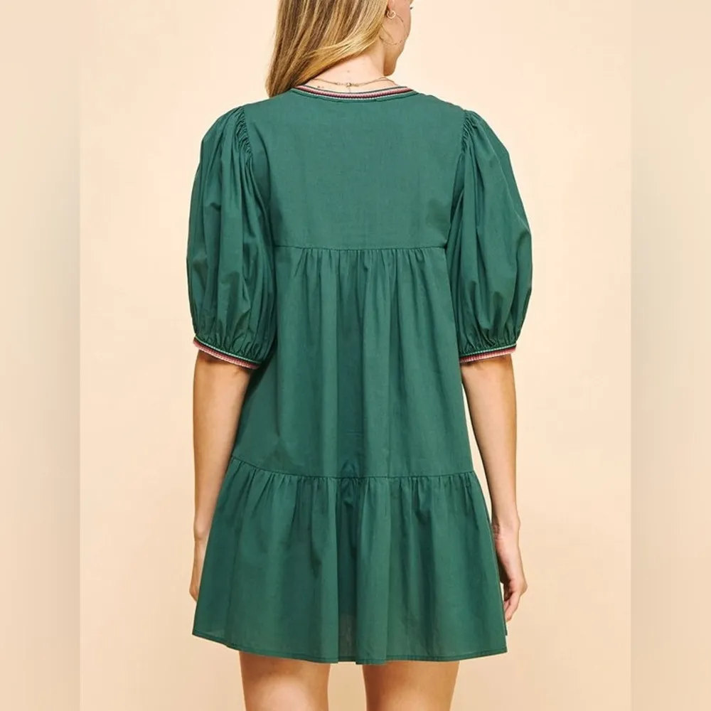 Pinch Hunter Green Mini Dress with Trim | M Size M - Image 2