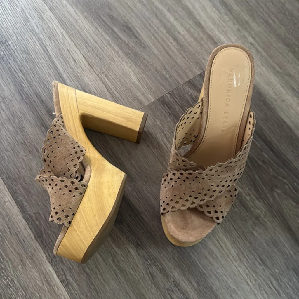 Veronica Beard Brown Perforated Mules Women’s Platform Sandals Criss Cross Stap - Image 5