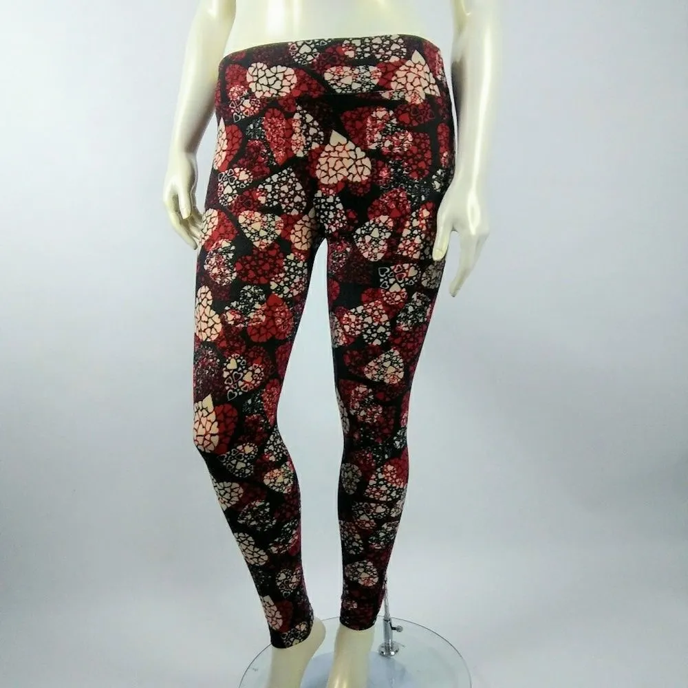 LULAROE Black Red Hearts Print Leggings - Image 6