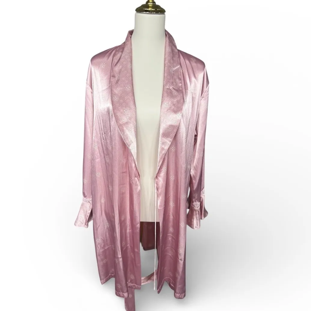 Vintage Jones New York Womens Robe Pink Pattern Shawl Collar Tie Waist M - Image 3