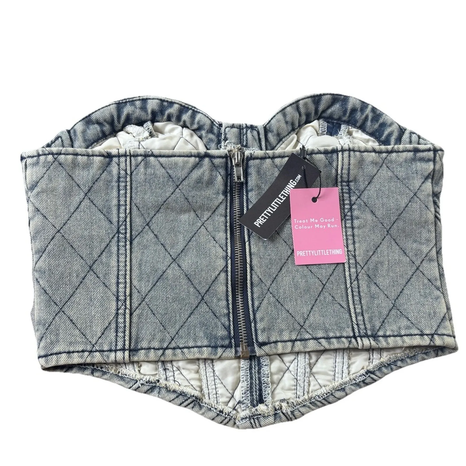 NWT Pretty Little Thing Denim acid Wash Denim Corset Bustier Crop Top Y2K Sz 4 Blue - Image 5