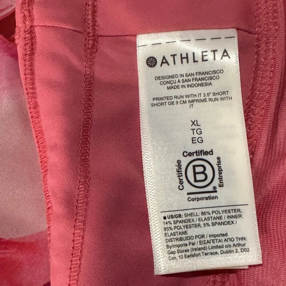 Athleta X-Large Printed Run With It Shorts Activewear UPF Lined Zip-Pocket Pink - Image 6