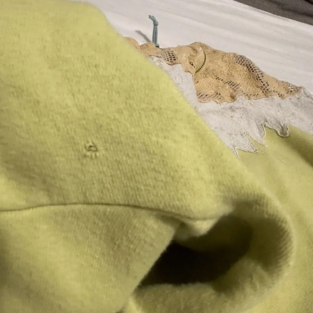 Free People Sweatshirt Isla Pullover Sweater Crochet Zip Neck Lime Peach Ivory - Image 3