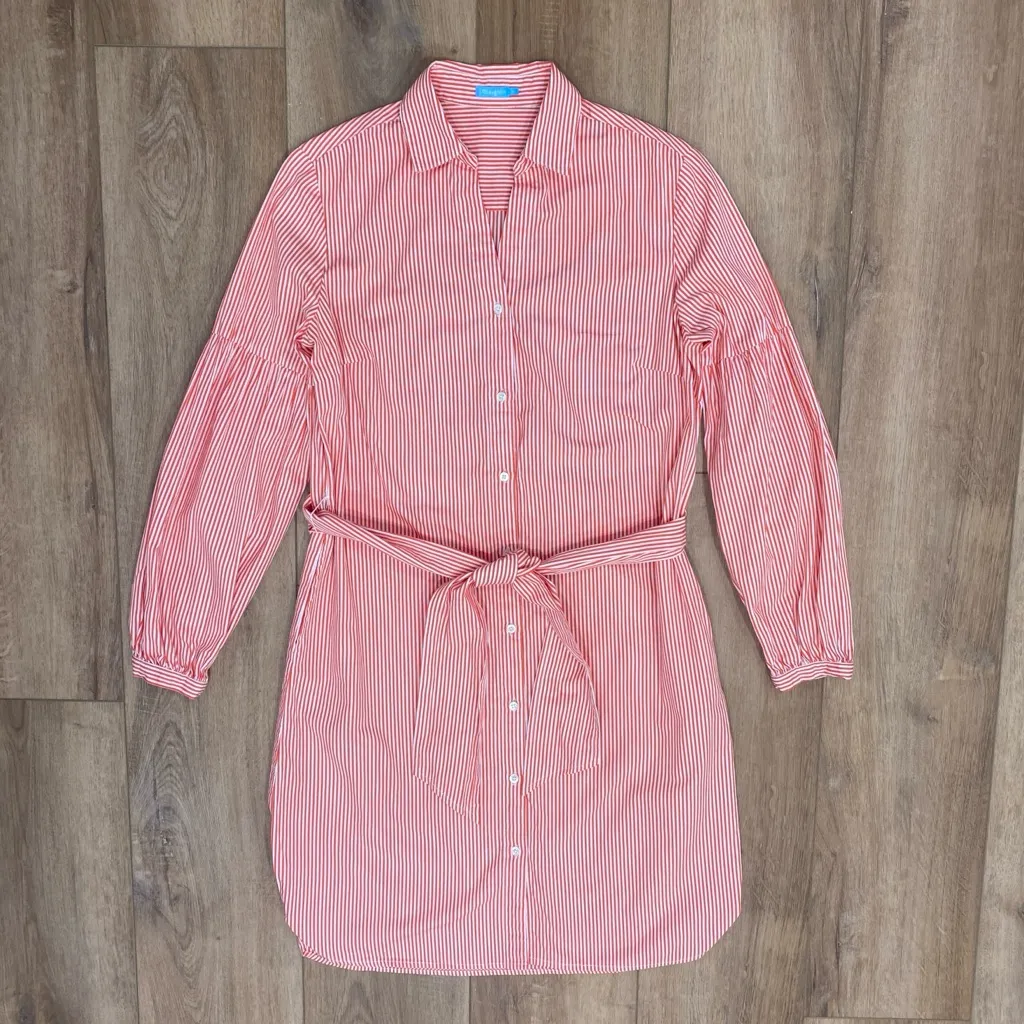 🌟J. MCLAUGHLIN🌟 MILLBURY CORAL RED & WHITE STRIPE KNEE LENGTH SHIRT DRESS SZ M - Image 2
