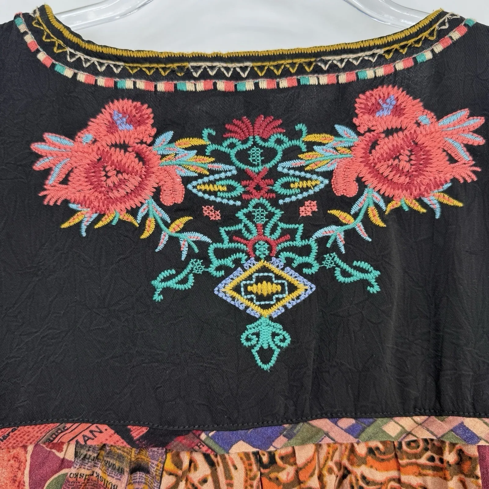 Calessa Top Womens PL Black Animal Print Floral Embroidered Boho Polyester Size undefined - Image 11