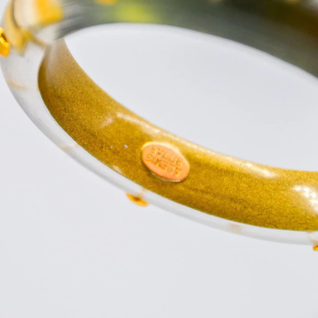 Alexis Bittar Gold Studded Lucite Hinged Statement Bracelet Transparent Green - Image 3