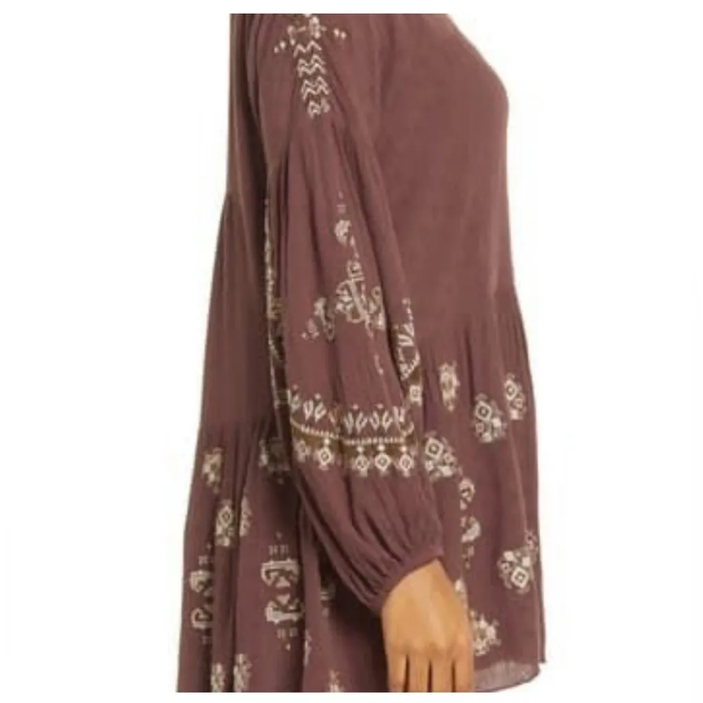Free People Boho Arianna Tunic Flowey
Embroidered Brown Top S - Image 2