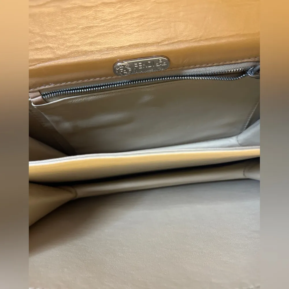 Fendi  Vintage Square Flap Tan Leather Shoulder Bag - Image 9