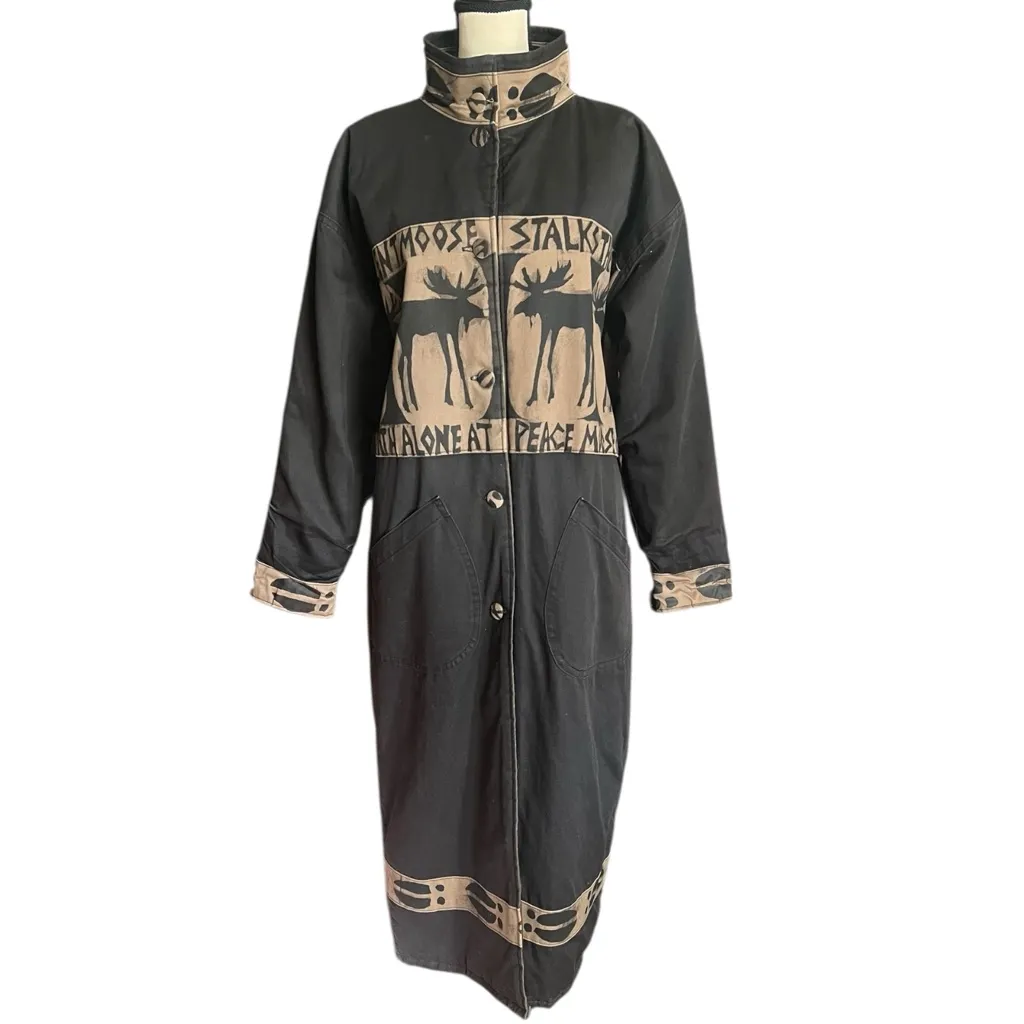 Vintage 90’s Babes In The Woods Moose cotton canvas trench coat.SZ.M Size M - Image 9