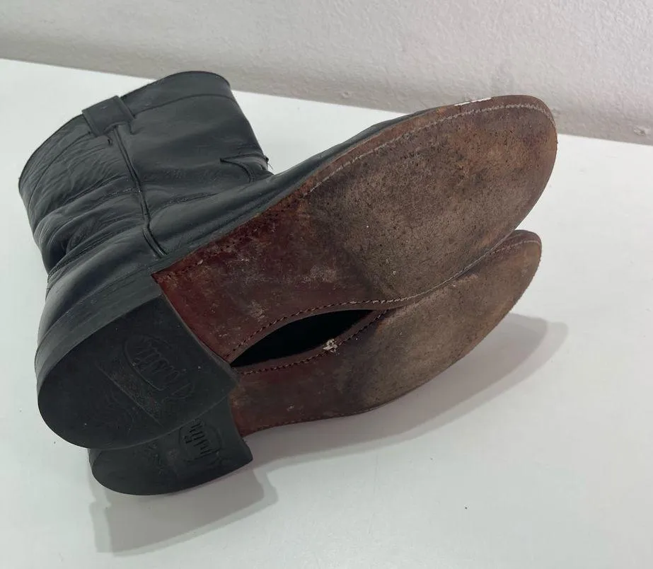 Justin Women Black Leather Roper Boots 6.5 R L3703 Western Cowgirl Biker USA - Image 7