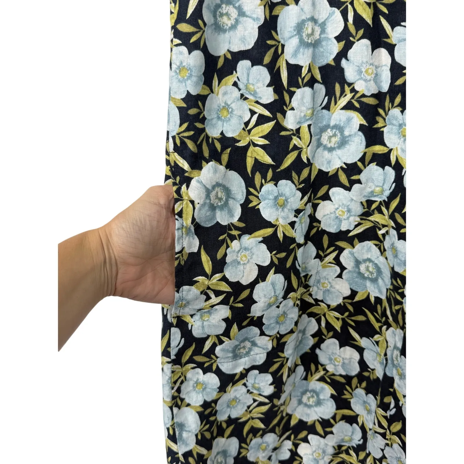 J. Jill Love Linen Floral Sleeveless Shift Dress Black Blue Size Medium Petite - Image 4