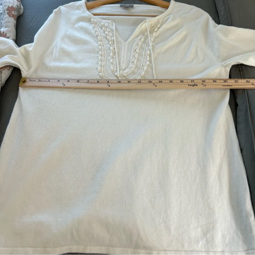 J. Jill Ivory Cotton Angora Blend Crochet Sweater. Size Large. - Image 9