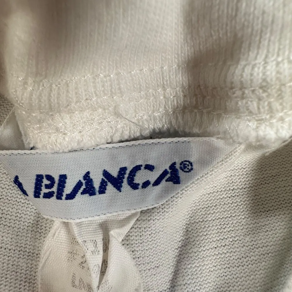 La Blanca Vintage High Waisted Sweat Shorts Womens Large White/Blue Stripe 90's - Image 5