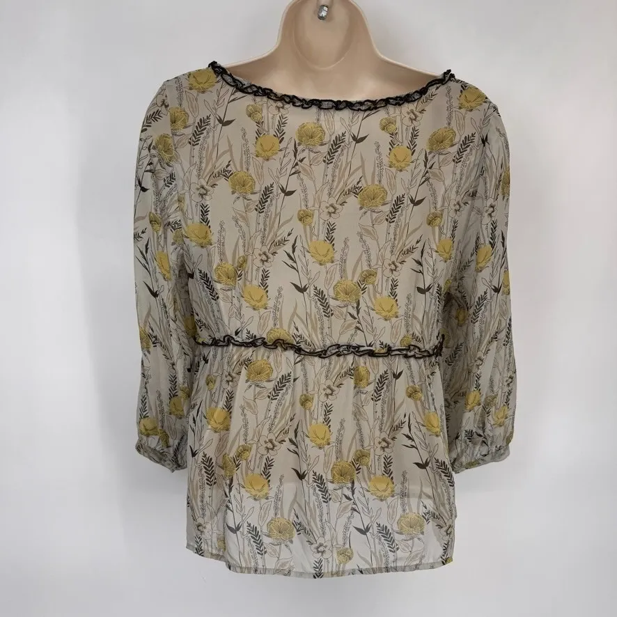 Vintage Y2K Viola Silk Babydoll Top Womens 8 Floral Romantic Grunge Forest Fairy Green - Image 6