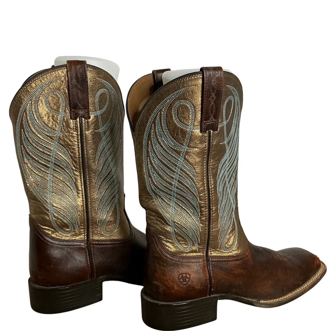 Ariat Legend Western Boots Women's 10B Brown Gold Leather‎ Turquoise Stitch - Image 6