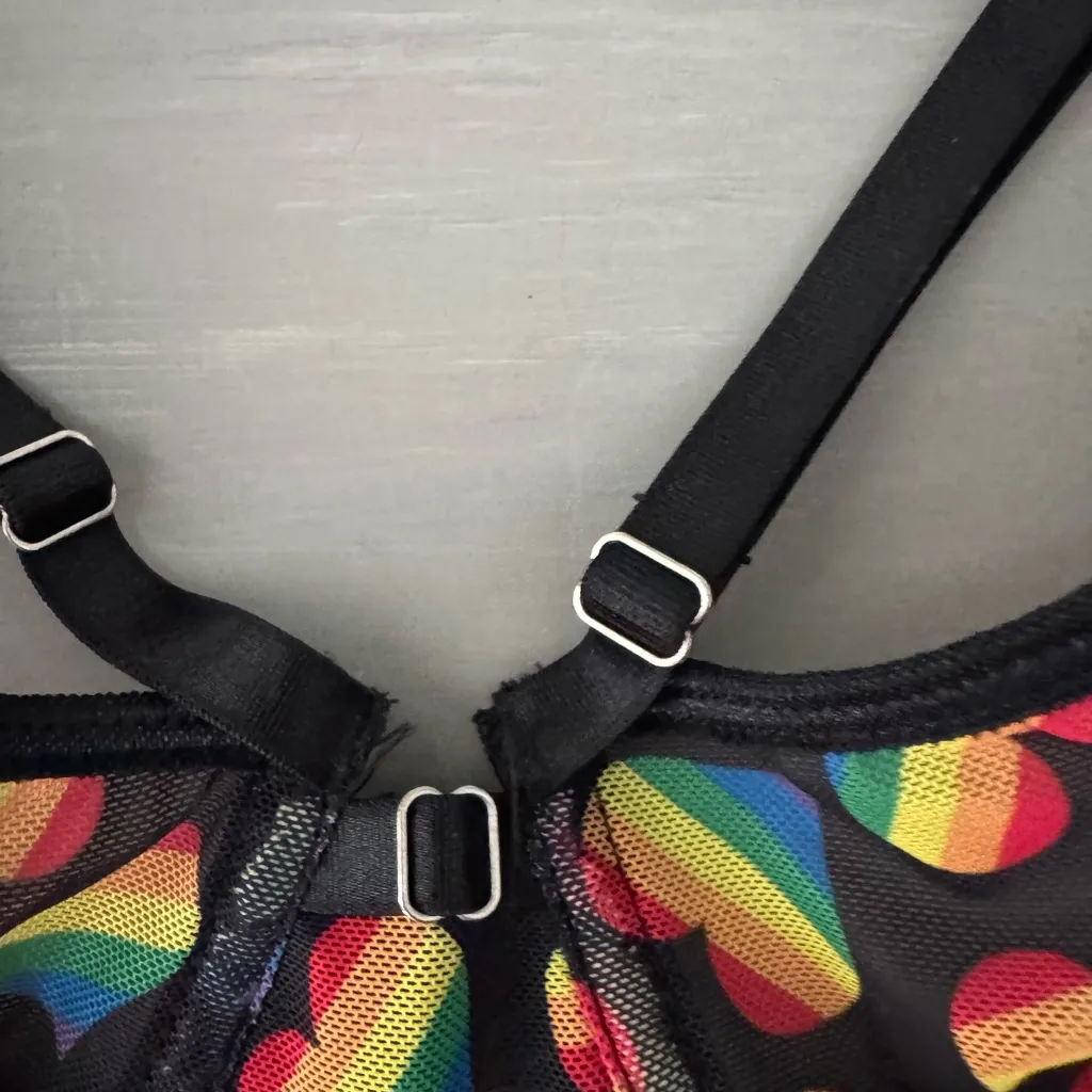 Rainbow Heart Patterned Bralette sz L Black Size L - Image 7