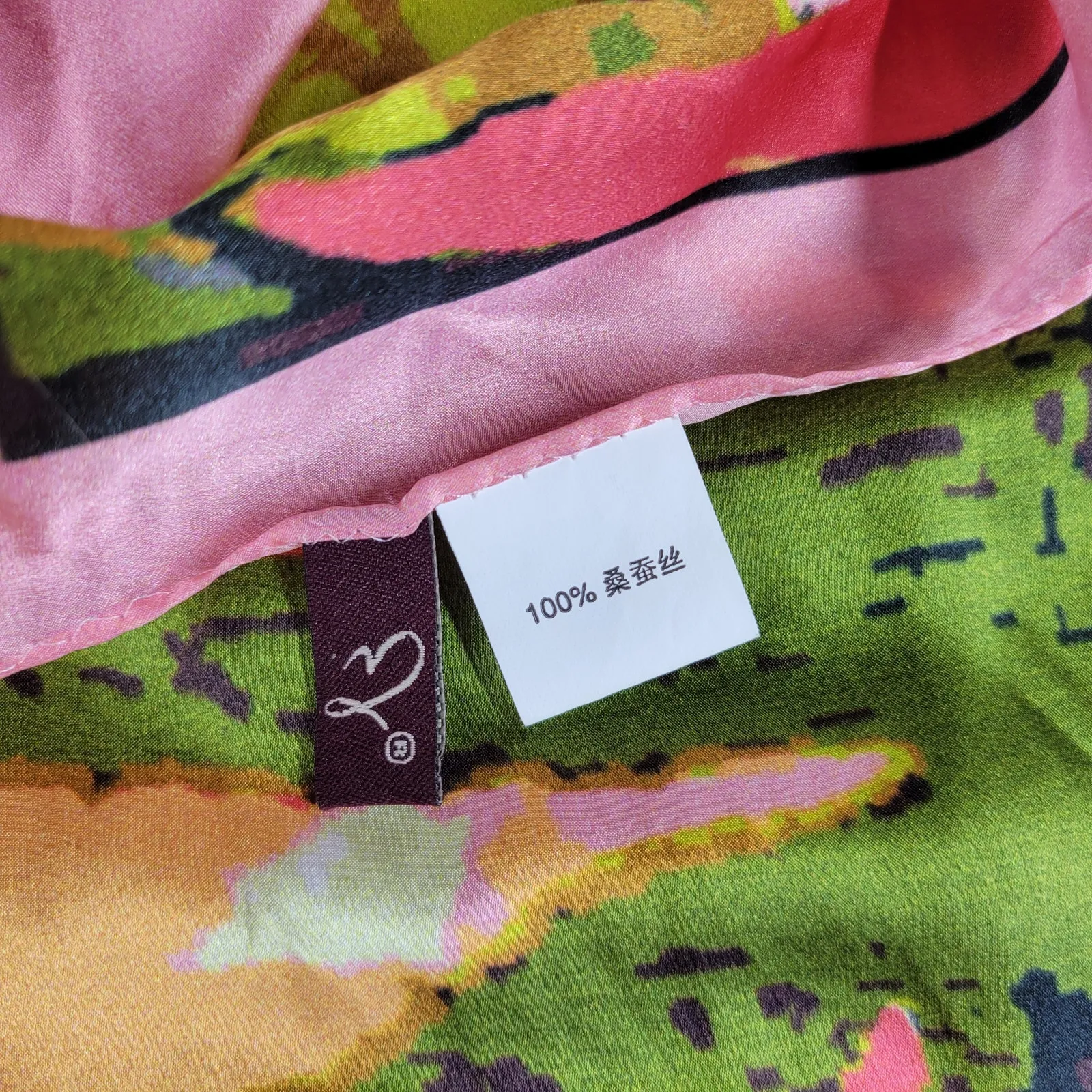Bodie Womens Scarf 58" x 21" Pink Green Autumn Maple Silk Rectangle Wrap Shawl - Image 7