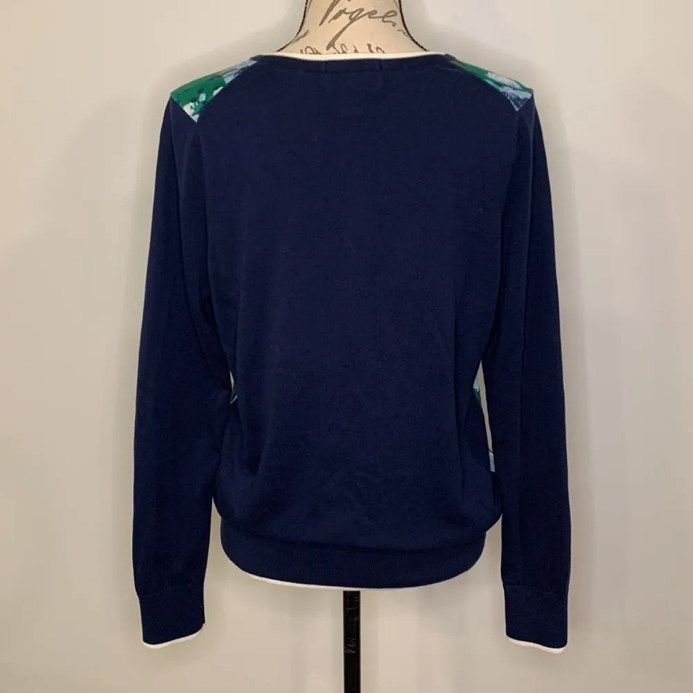 Lands’ End supima cotton cardigan sweater floral polka dot M - Image 2