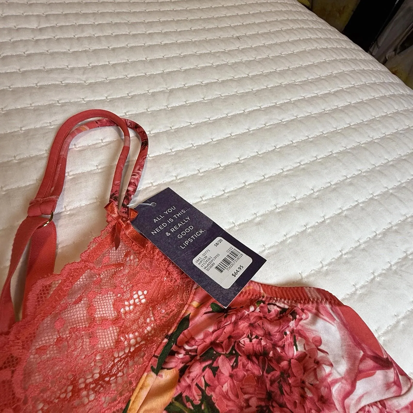 Cacique PJ Pajama Cozy Cami Top Sz 18 / 20 Red Floral Lace Trim - Image 8