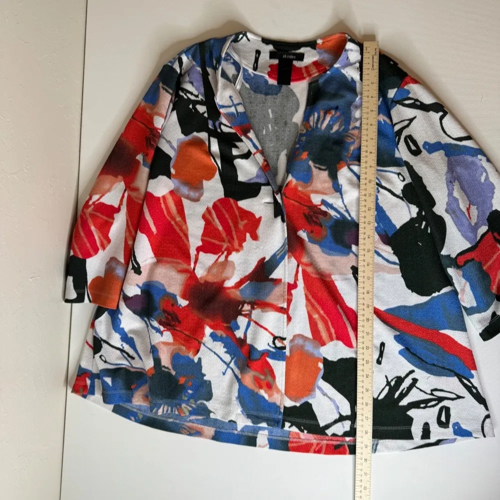 Ali Miles Floral Print Open Front‎ Cardigan Sz 1X Artsy Colorful Duster Jacket White - Image 11